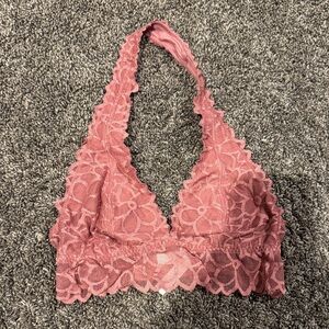 PINK Victoria's Secret Lace Halter Bralette in Rose